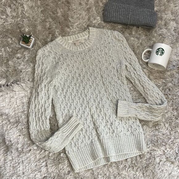 J. Crew Sweaters - EUC J. Crew Crewneck Metallic Ivory Cable Knit Sweater XS